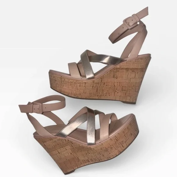 Guess Platform Cork Wedge Rose Gold Nude - Picture 1 of 16